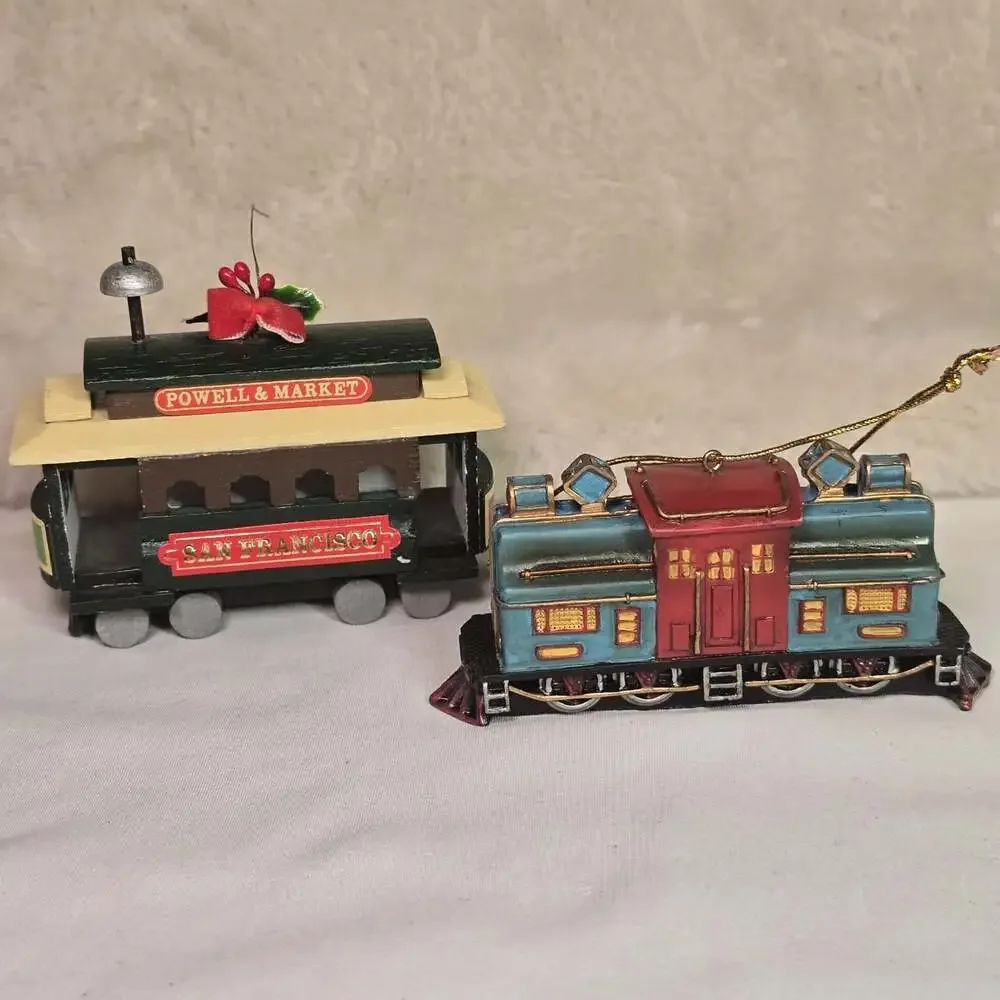 Vintage San Francisco Cable Car Ornament Set 2 Powell & Market Trolley 3–3.5